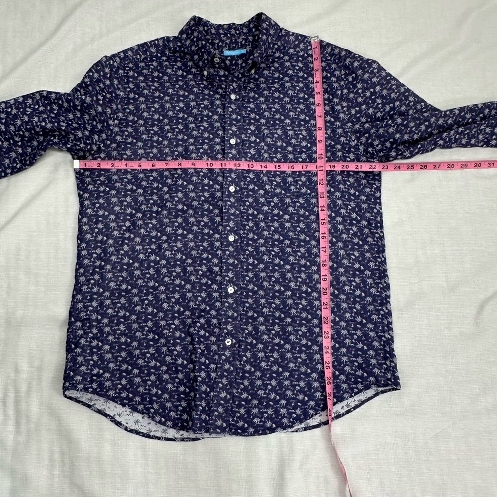 J. McLaughlin Men's Medium Blue Palm Tree Cotton Long Sleeve Button Down Shirt - Picture 10 of 12